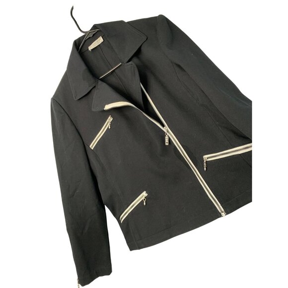 VTG M/L EUC St. John Sport Marie Gray Black Twill Jacket Asym Zip Stretch 8101 - Picture 1 of 13